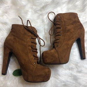 Brown Suede Heeled Booties